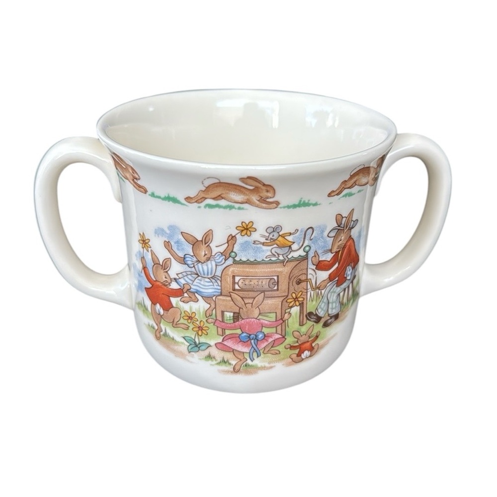 VTG Royal Doulton Bunnikins 2 Handle Cup/Mug Jump Rope/Player Piano Mug only